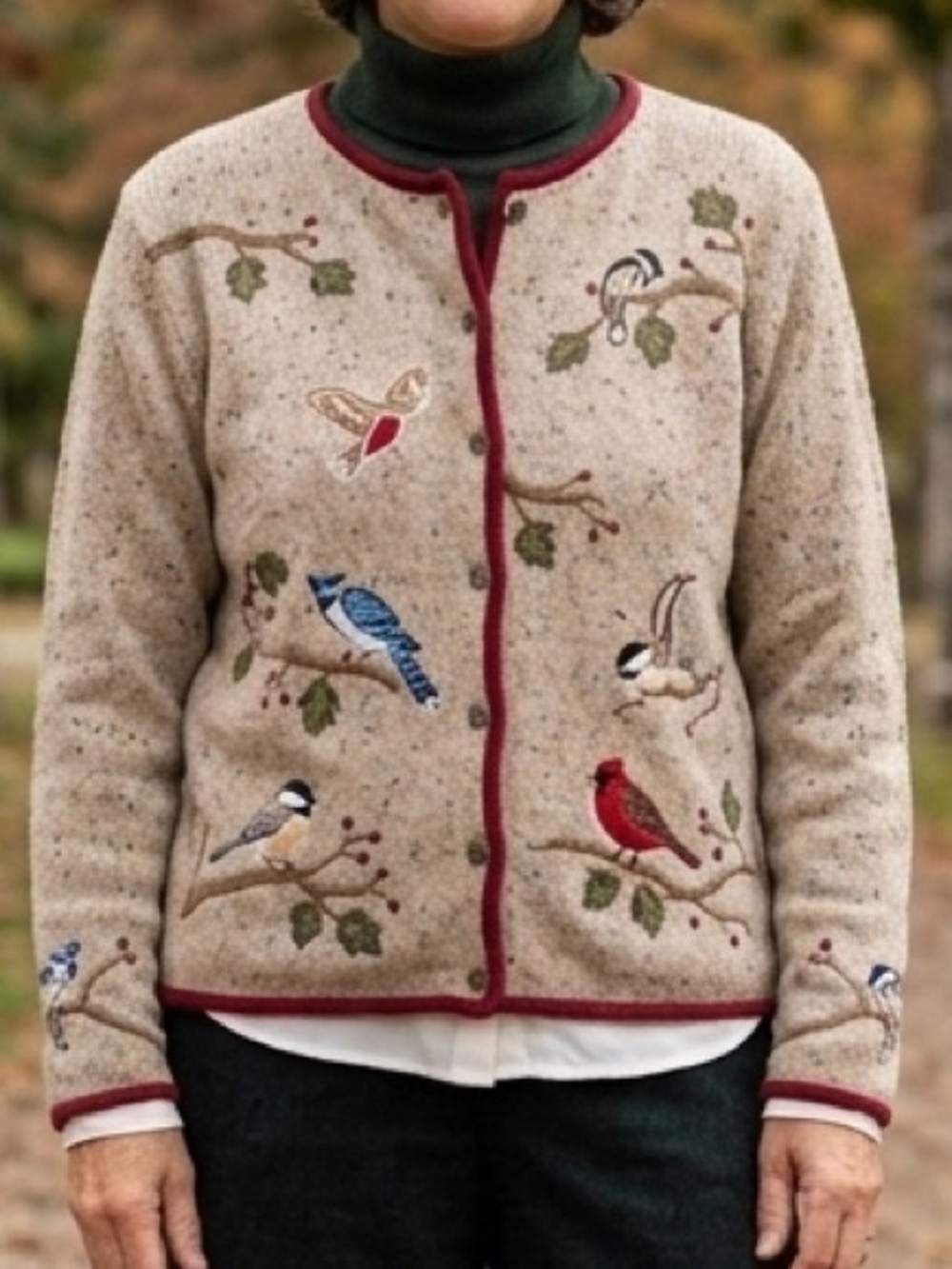 Christopher & Banks Y2K Bird Embroidered Cardigan Wool Blend Large